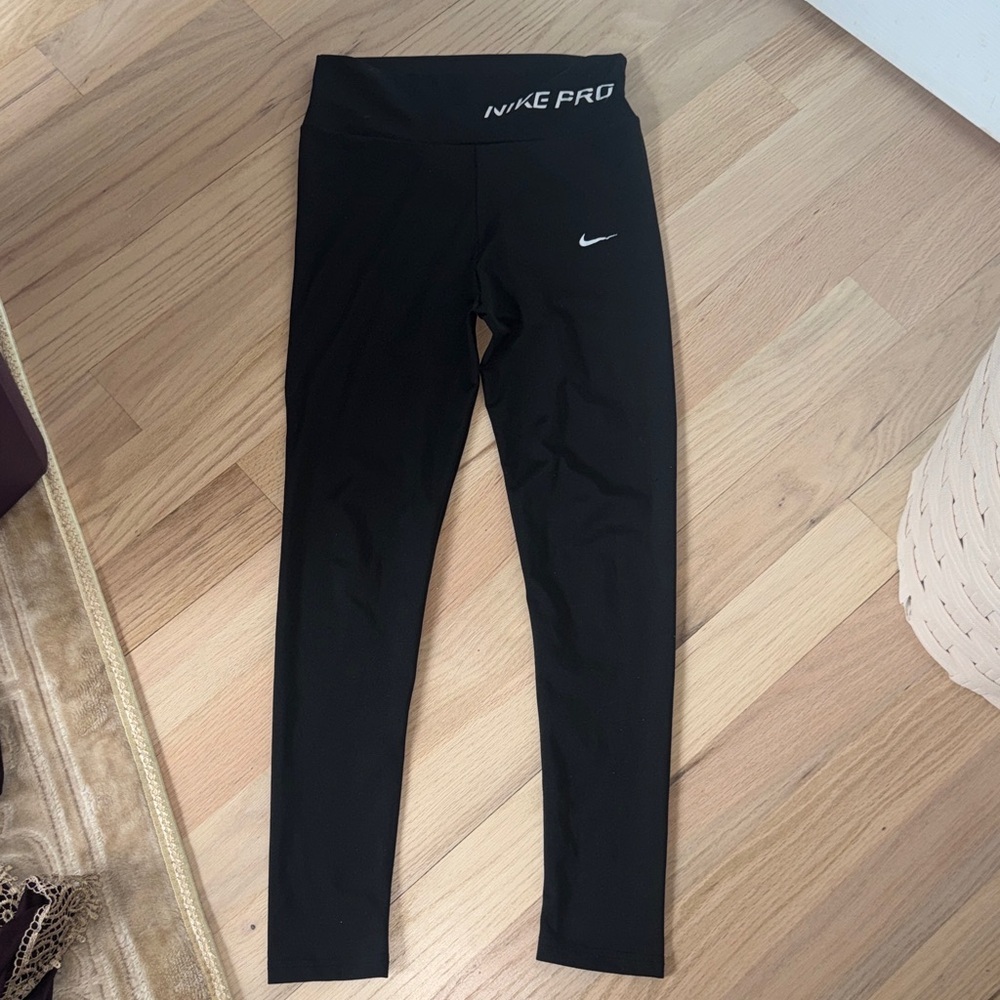 Black Kids' Performance Leggings with White Swoosh